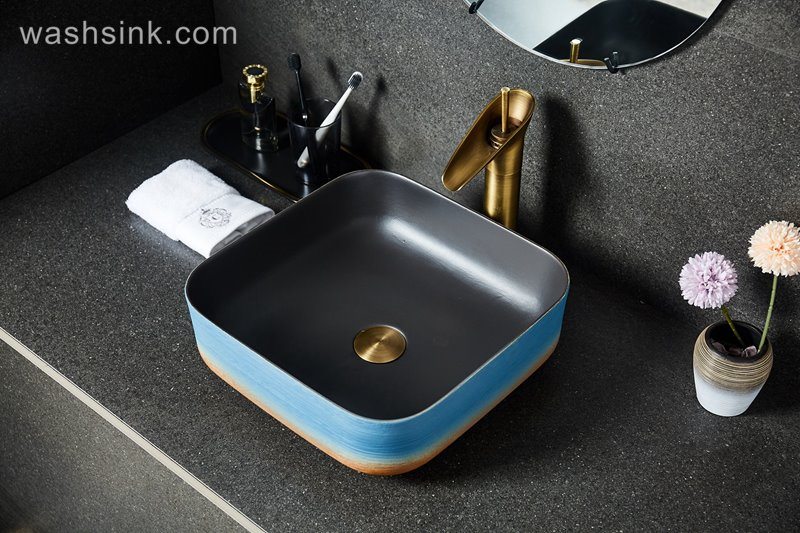 LJ24-038-BQ0A2609 LJ24-0038 Square orange-blue gradient design ceramic bathroom washbasin - shengjiang  ceramic  factory   porcelain art hand basin wash sink