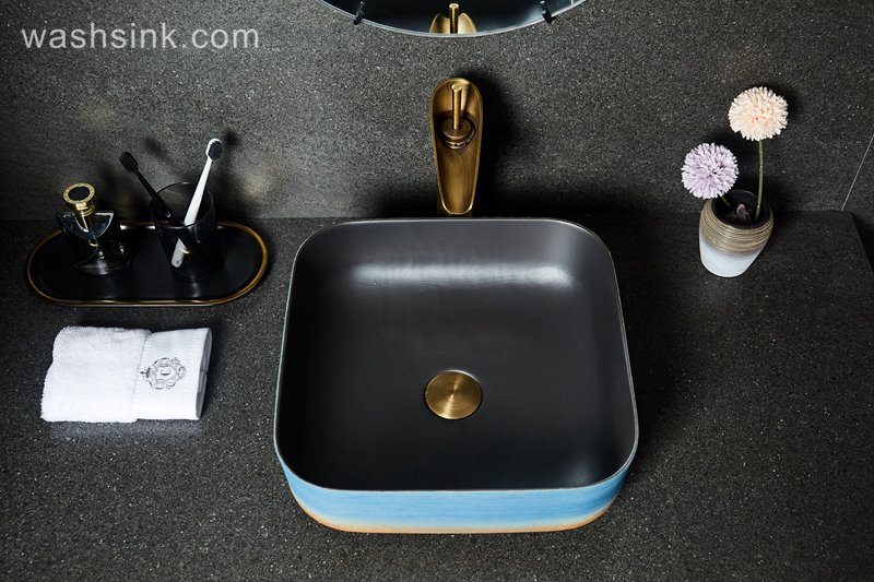 LJ24-038-BQ0A2610 LJ24-0038 Square orange-blue gradient design ceramic bathroom washbasin - shengjiang  ceramic  factory   porcelain art hand basin wash sink