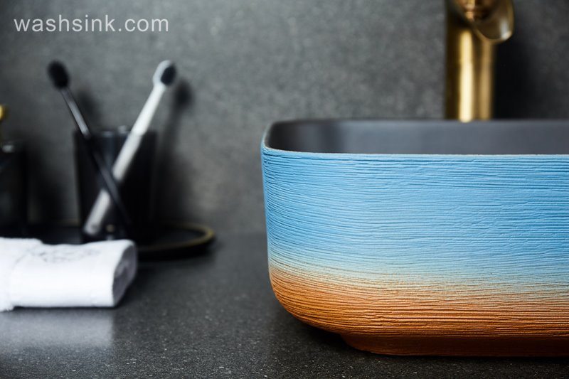 LJ24-038-BQ0A2612 LJ24-0038 Square orange-blue gradient design ceramic bathroom washbasin - shengjiang  ceramic  factory   porcelain art hand basin wash sink