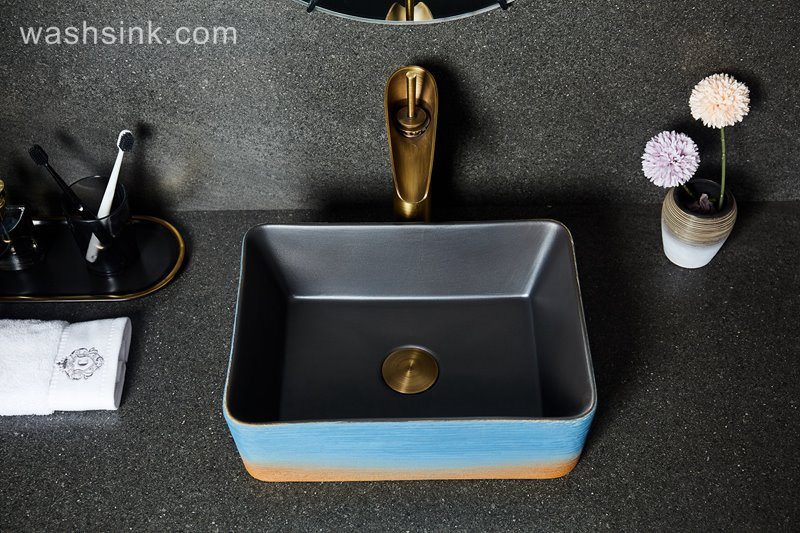 LJ24-040-BQ0A2571 LJ24-0040  Square blue and orange color attractive design scheme household decoration washbasin - shengjiang  ceramic  factory   porcelain art hand basin wash sink
