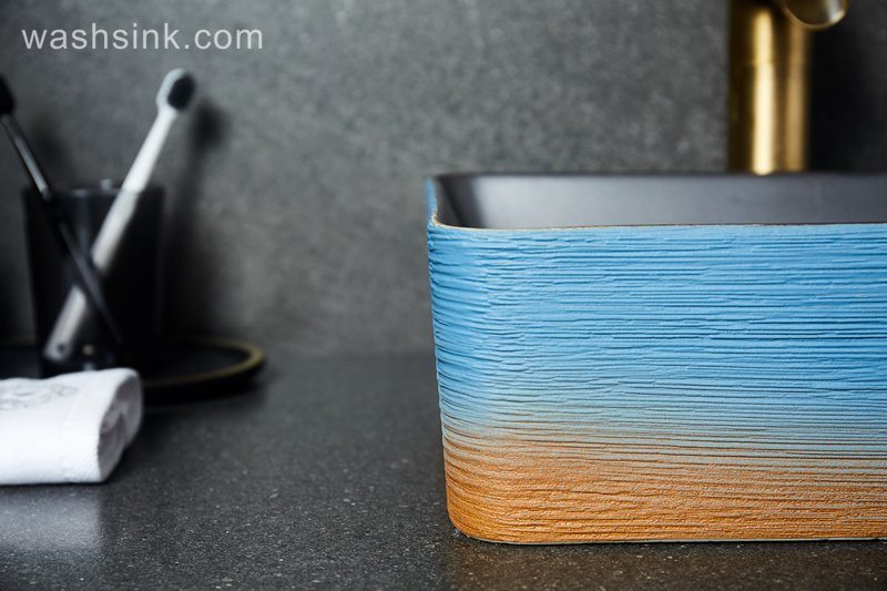 LJ24-040-BQ0A2573 LJ24-0040  Square blue and orange color attractive design scheme household decoration washbasin - shengjiang  ceramic  factory   porcelain art hand basin wash sink
