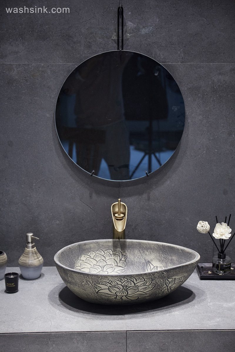 LJ24-043-BQ0A2963 LJ24-0043 2024 The new modern style hand-painted pattern design exquisite duck egg type ceramic sink - shengjiang  ceramic  factory   porcelain art hand basin wash sink