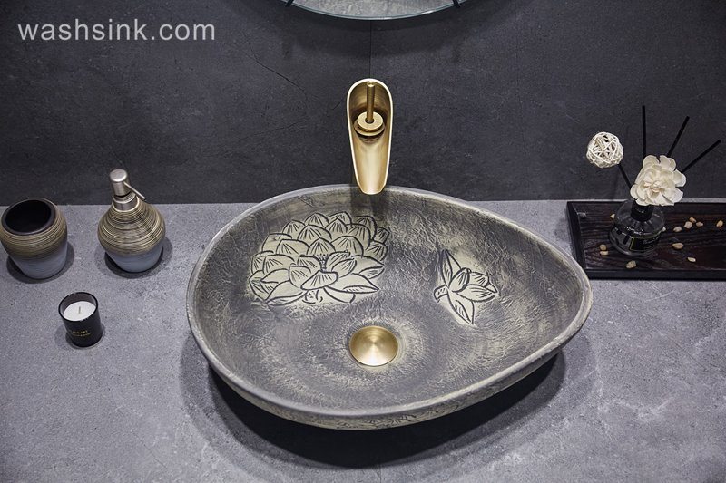 LJ24-043-BQ0A2966 LJ24-0043 2024 The new modern style hand-painted pattern design exquisite duck egg type ceramic sink - shengjiang  ceramic  factory   porcelain art hand basin wash sink