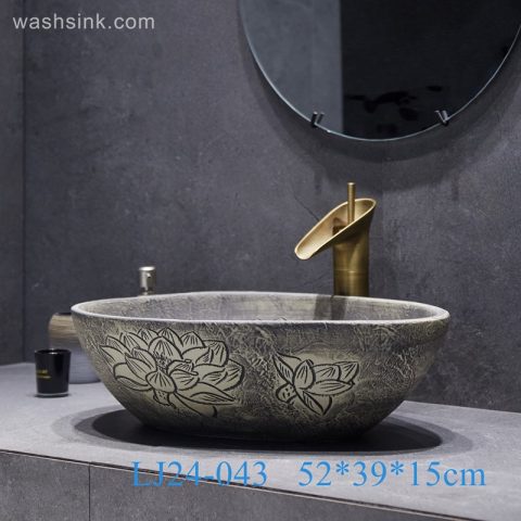 LJ24-0043 2024 The new modern style hand-painted pattern design exquisite duck egg type ceramic sink