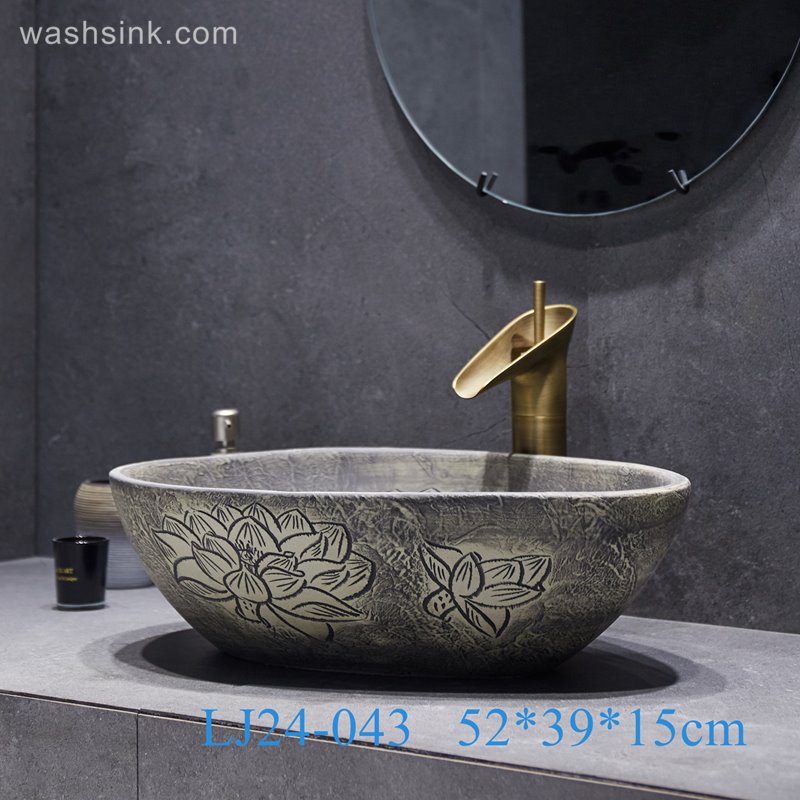 LJ24-043-BQ0A2969 LJ24-0043 2024 The new modern style hand-painted pattern design exquisite duck egg type ceramic sink - shengjiang  ceramic  factory   porcelain art hand basin wash sink