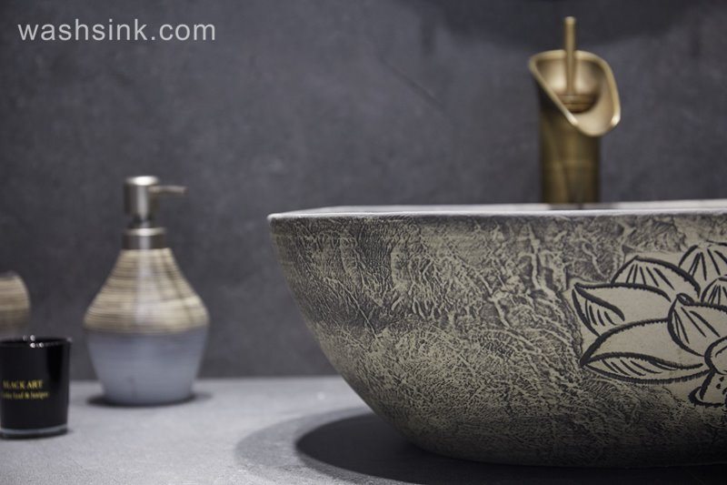 LJ24-043-BQ0A2980 LJ24-0043 2024 The new modern style hand-painted pattern design exquisite duck egg type ceramic sink - shengjiang  ceramic  factory   porcelain art hand basin wash sink