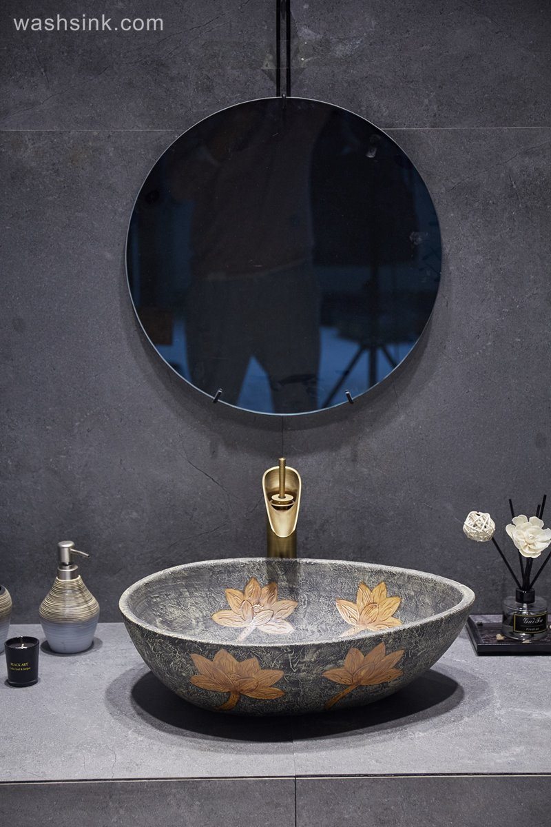 LJ24-044-BQ0A2983 LJ24-0044  Duck egg shape Lotus bathroom ceramic wash basin do old style - shengjiang  ceramic  factory   porcelain art hand basin wash sink