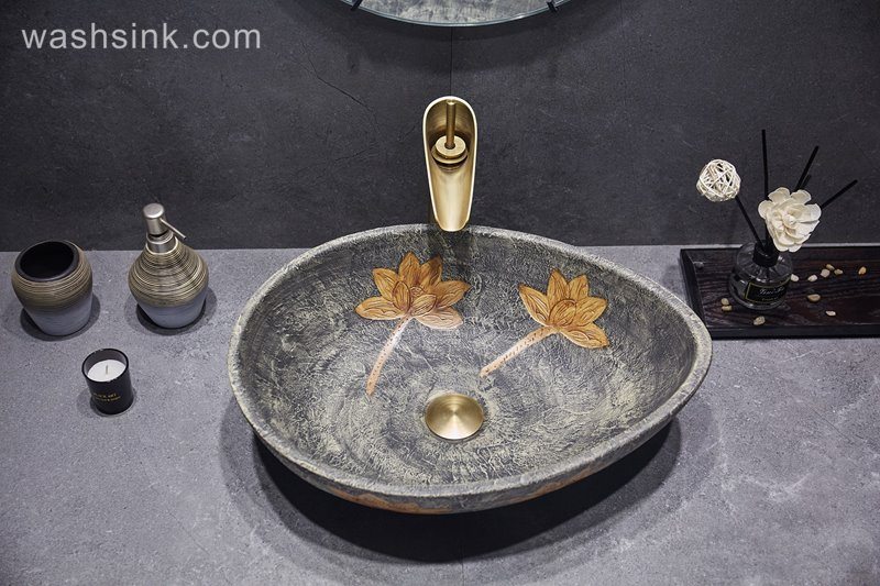 LJ24-044-BQ0A2986 LJ24-0044  Duck egg shape Lotus bathroom ceramic wash basin do old style - shengjiang  ceramic  factory   porcelain art hand basin wash sink