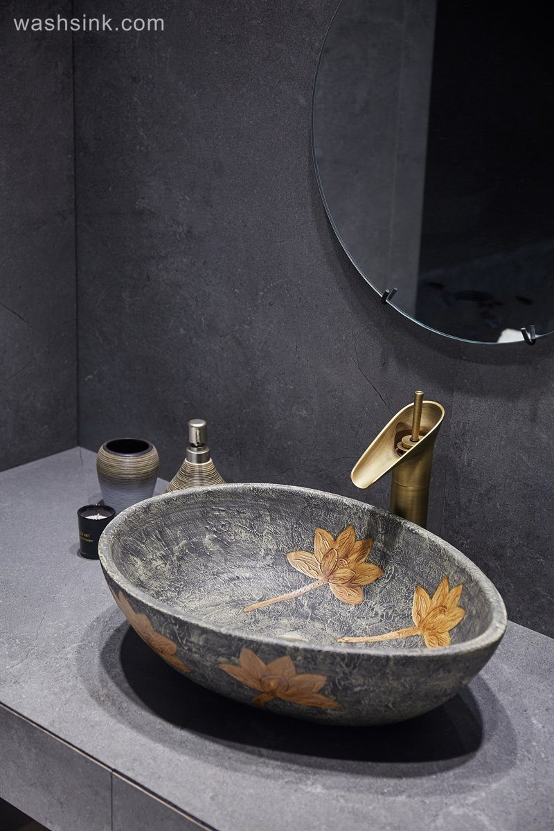 LJ24-044-BQ0A2987 LJ24-0044  Duck egg shape Lotus bathroom ceramic wash basin do old style - shengjiang  ceramic  factory   porcelain art hand basin wash sink