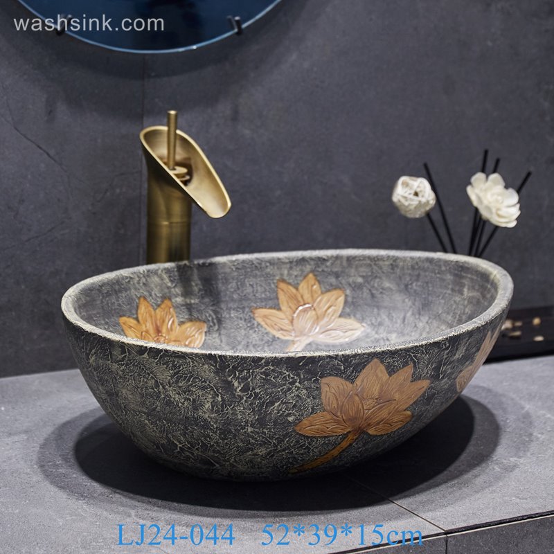 LJ24-044-BQ0A3005 LJ24-0044  Duck egg shape Lotus bathroom ceramic wash basin do old style - shengjiang  ceramic  factory   porcelain art hand basin wash sink