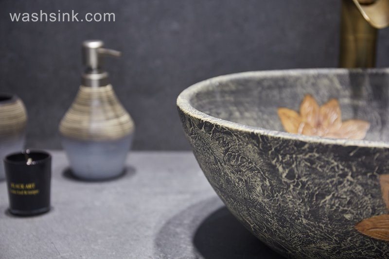 LJ24-044-BQ0A3008 LJ24-0044  Duck egg shape Lotus bathroom ceramic wash basin do old style - shengjiang  ceramic  factory   porcelain art hand basin wash sink