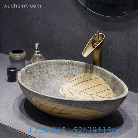 LJ24-0045 2024 New market with leaf pattern home decoration duck egg shape ceramic wash basin