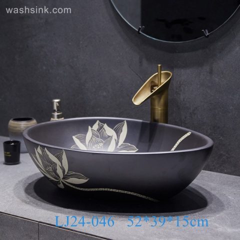 LJ24-0046 2024 Simple black lotus creative duck egg shape design home bathroom wash basin