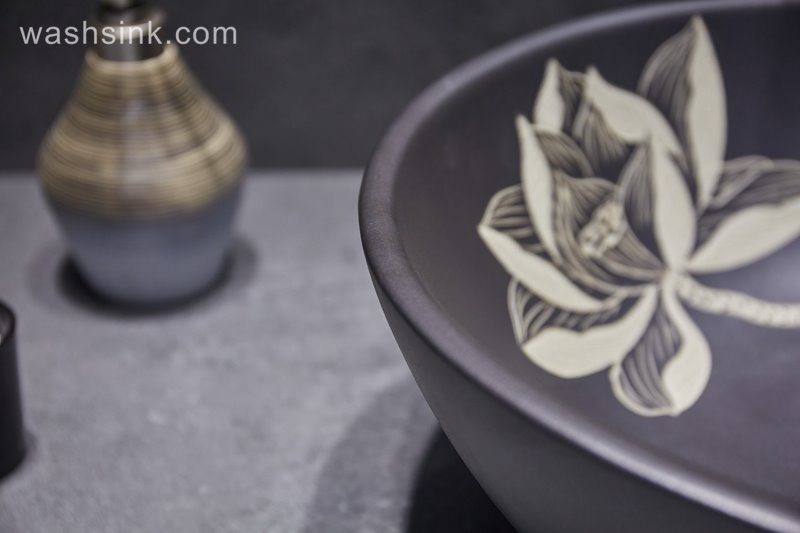 LJ24-046-BQ0A3033 LJ24-0046 2024 Simple black lotus creative duck egg shape design home bathroom wash basin - shengjiang  ceramic  factory   porcelain art hand basin wash sink