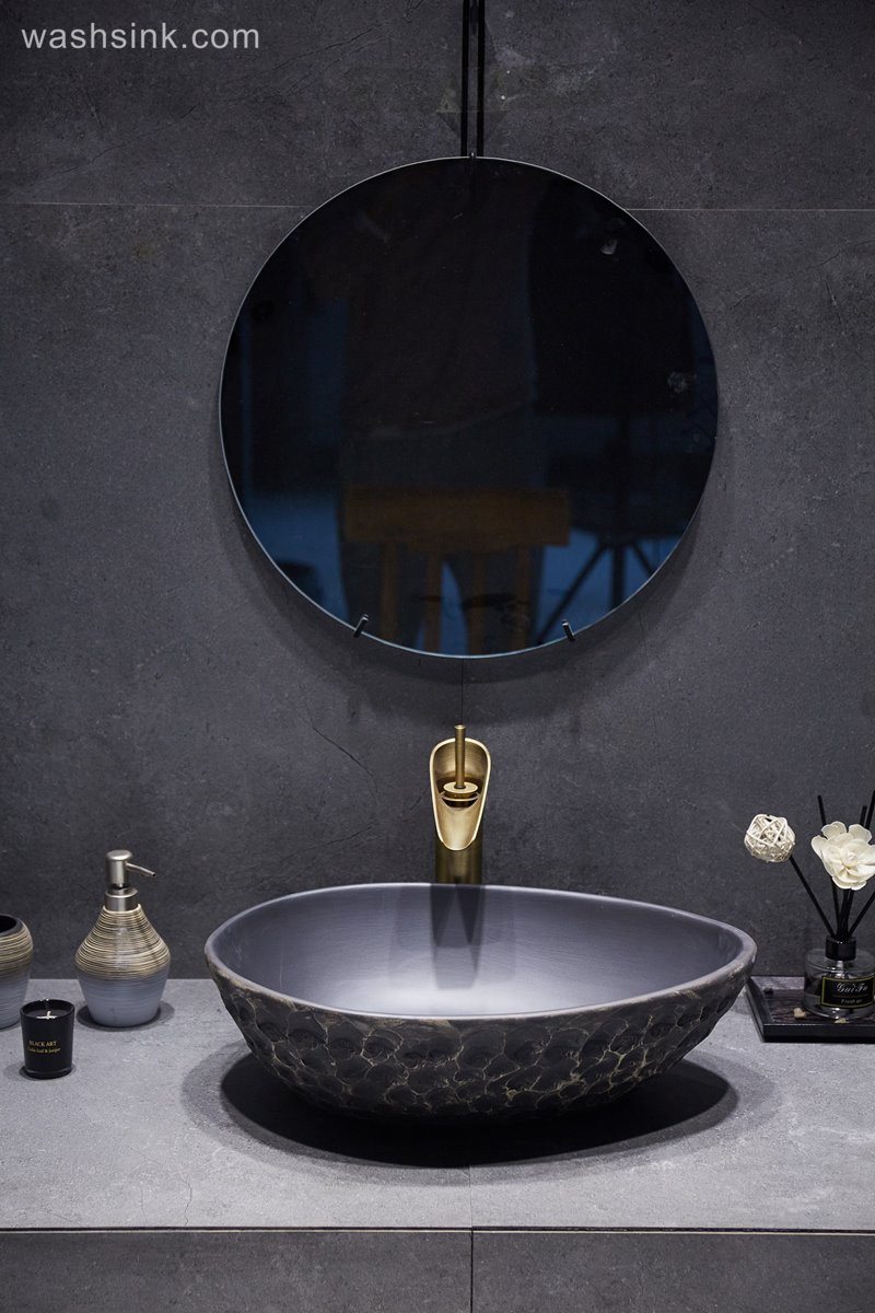 LJ24-048-BQ0A3046 LJ24-0048  Black classic advanced design decoration practical ceramic wash basin - shengjiang  ceramic  factory   porcelain art hand basin wash sink