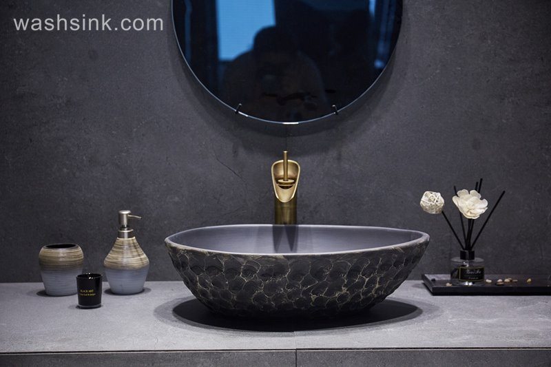 LJ24-048-BQ0A3047 LJ24-0048  Black classic advanced design decoration practical ceramic wash basin - shengjiang  ceramic  factory   porcelain art hand basin wash sink