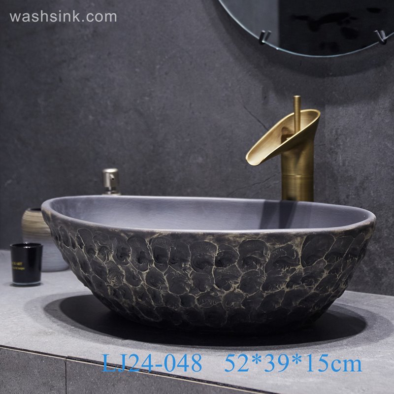 LJ24-048-BQ0A3051 LJ24-0048  Black classic advanced design decoration practical ceramic wash basin - shengjiang  ceramic  factory   porcelain art hand basin wash sink