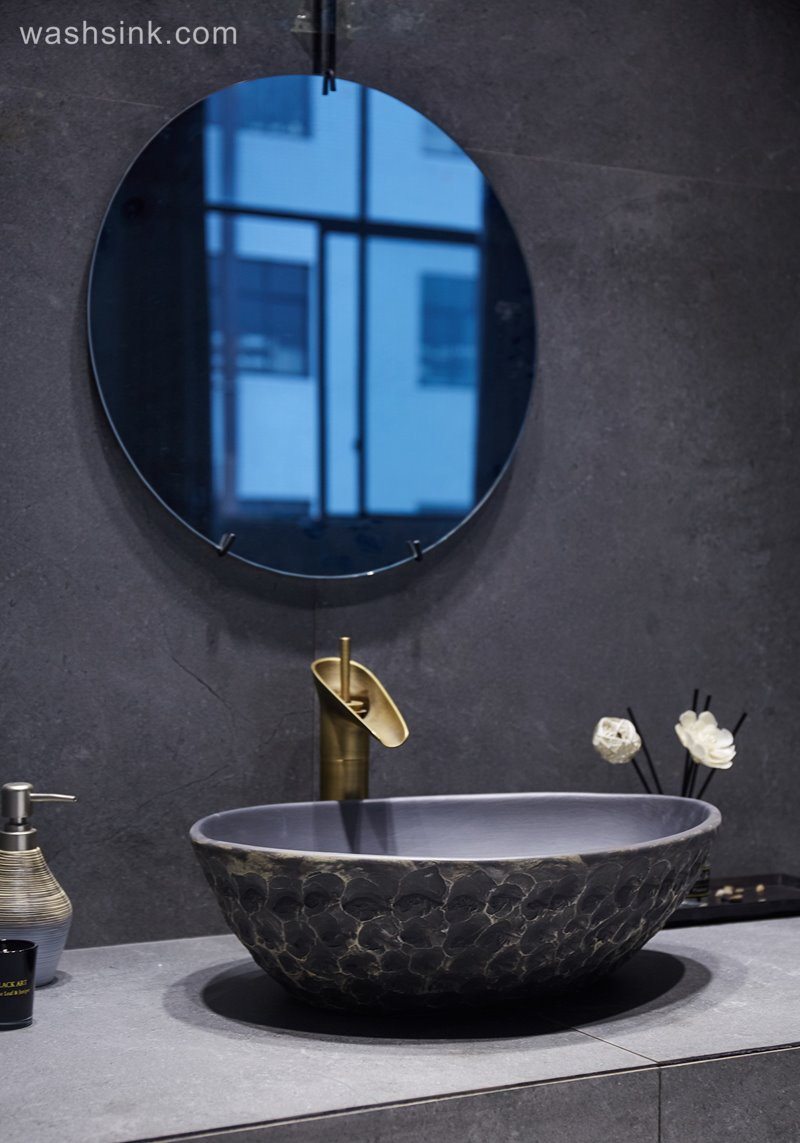 LJ24-048-BQ0A3054 LJ24-0048  Black classic advanced design decoration practical ceramic wash basin - shengjiang  ceramic  factory   porcelain art hand basin wash sink