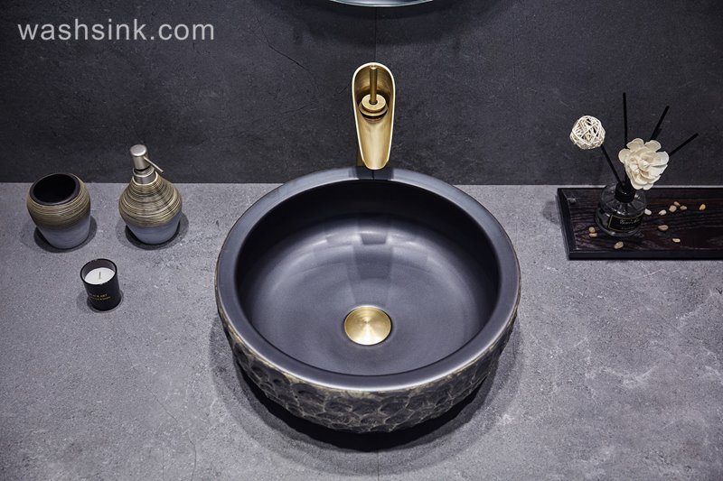 LJ24-052-BQ0A3125 LJ24-0052 Round waist drum black classic unique design bathroom ceramic wash basin - shengjiang  ceramic  factory   porcelain art hand basin wash sink
