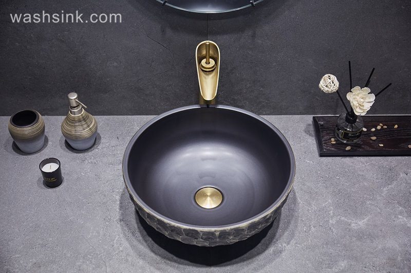 LJ24-053-BQ0A3138 LJ24-0053 Ceramic Bathroom Sinks Artistic Handmade Round Counter Top China Countertop Washbasin - shengjiang  ceramic  factory   porcelain art hand basin wash sink