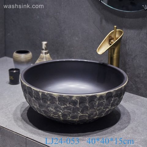 LJ24-0053 Ceramic Bathroom Sinks Artistic Handmade Round Counter Top China Countertop Washbasin