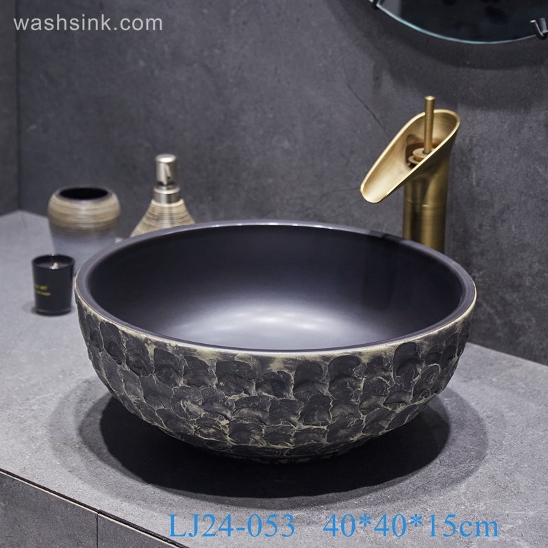 LJ24-053-BQ0A3144 LJ24-0053 Ceramic Bathroom Sinks Artistic Handmade Round Counter Top China Countertop Washbasin - shengjiang  ceramic  factory   porcelain art hand basin wash sink