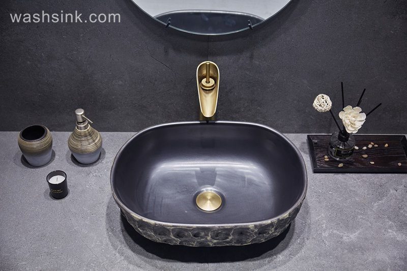 LJ24-054-BQ0A3151 LJ24-0054 Classic black creative stone shape ceramic sink - shengjiang  ceramic  factory   porcelain art hand basin wash sink