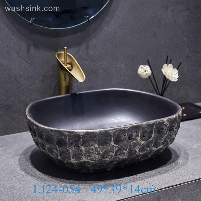 LJ24-054-BQ0A3153 LJ24-0054 Classic black creative stone shape ceramic sink - shengjiang  ceramic  factory   porcelain art hand basin wash sink