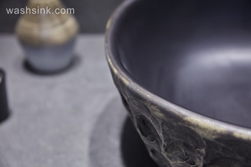 LJ24-054-BQ0A3158 LJ24-0054 Classic black creative stone shape ceramic sink - shengjiang  ceramic  factory   porcelain art hand basin wash sink