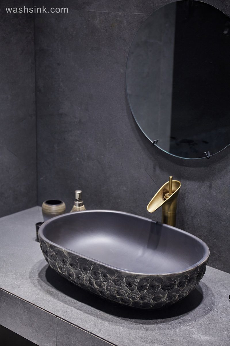 LJ24-055-BQ0A3169 LJ24-0055 Matte Black Oval Bathroom Vessel Sink,Modern Ceramic Porcelain Bath Sink Art Basin - shengjiang  ceramic  factory   porcelain art hand basin wash sink