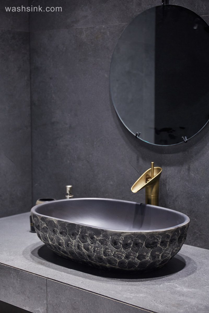 LJ24-055-BQ0A3170 LJ24-0055 Matte Black Oval Bathroom Vessel Sink,Modern Ceramic Porcelain Bath Sink Art Basin - shengjiang  ceramic  factory   porcelain art hand basin wash sink