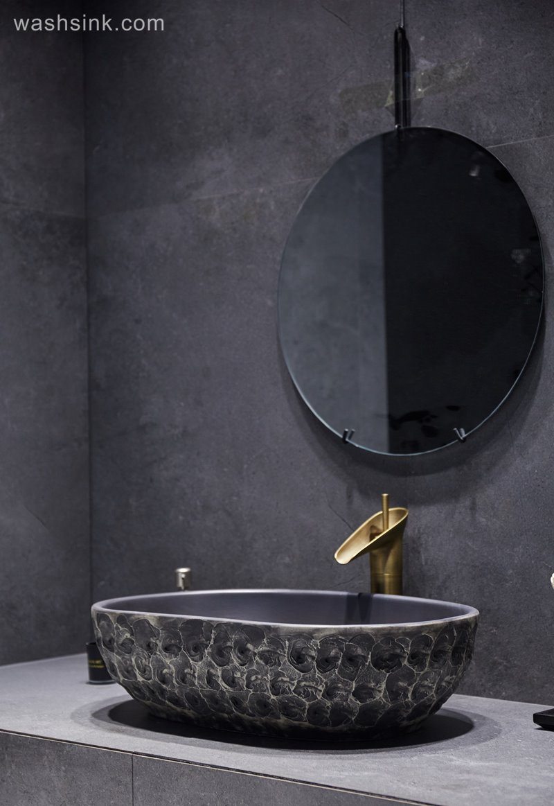 LJ24-055-BQ0A3171 LJ24-0055 Matte Black Oval Bathroom Vessel Sink,Modern Ceramic Porcelain Bath Sink Art Basin - shengjiang  ceramic  factory   porcelain art hand basin wash sink