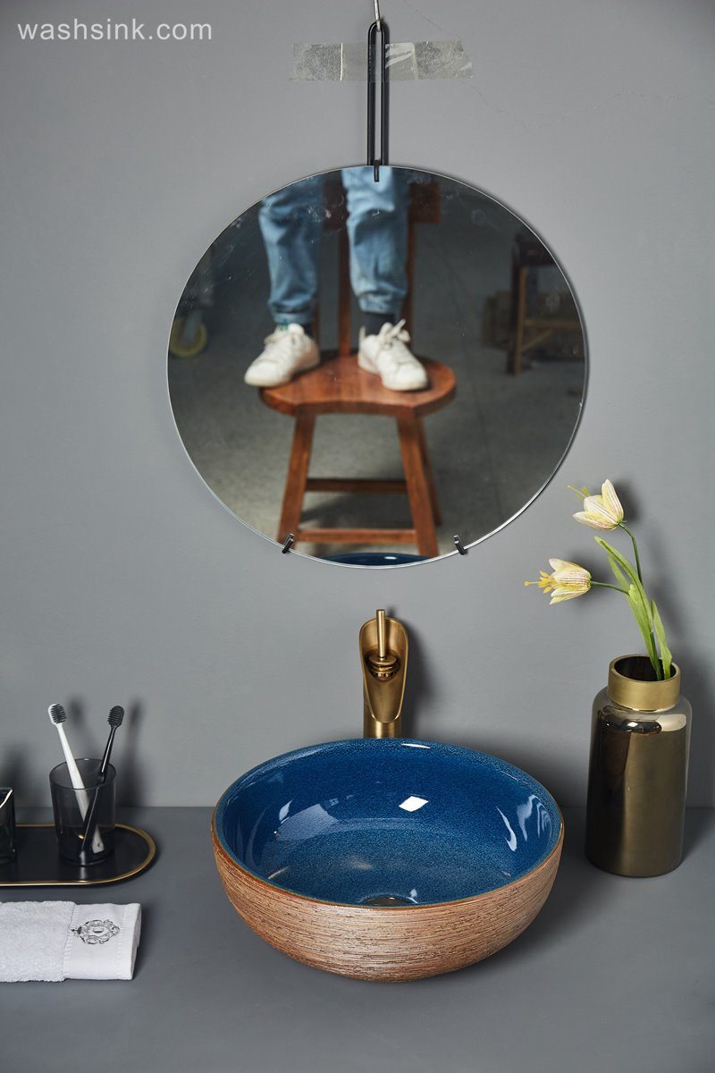 LJ24-057-BQ0A6812 LJ24-0057   Creative brown stripe design color brillian novel bathroom ceramic wash sink - shengjiang  ceramic  factory   porcelain art hand basin wash sink