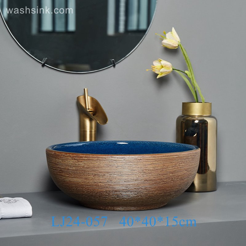 LJ24-057-BQ0A6813 LJ24-0057   Creative brown stripe design color brillian novel bathroom ceramic wash sink - shengjiang  ceramic  factory   porcelain art hand basin wash sink