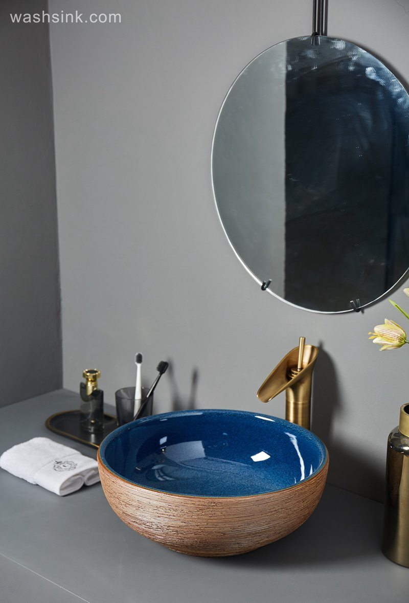 LJ24-057-BQ0A6818 LJ24-0057   Creative brown stripe design color brillian novel bathroom ceramic wash sink - shengjiang  ceramic  factory   porcelain art hand basin wash sink