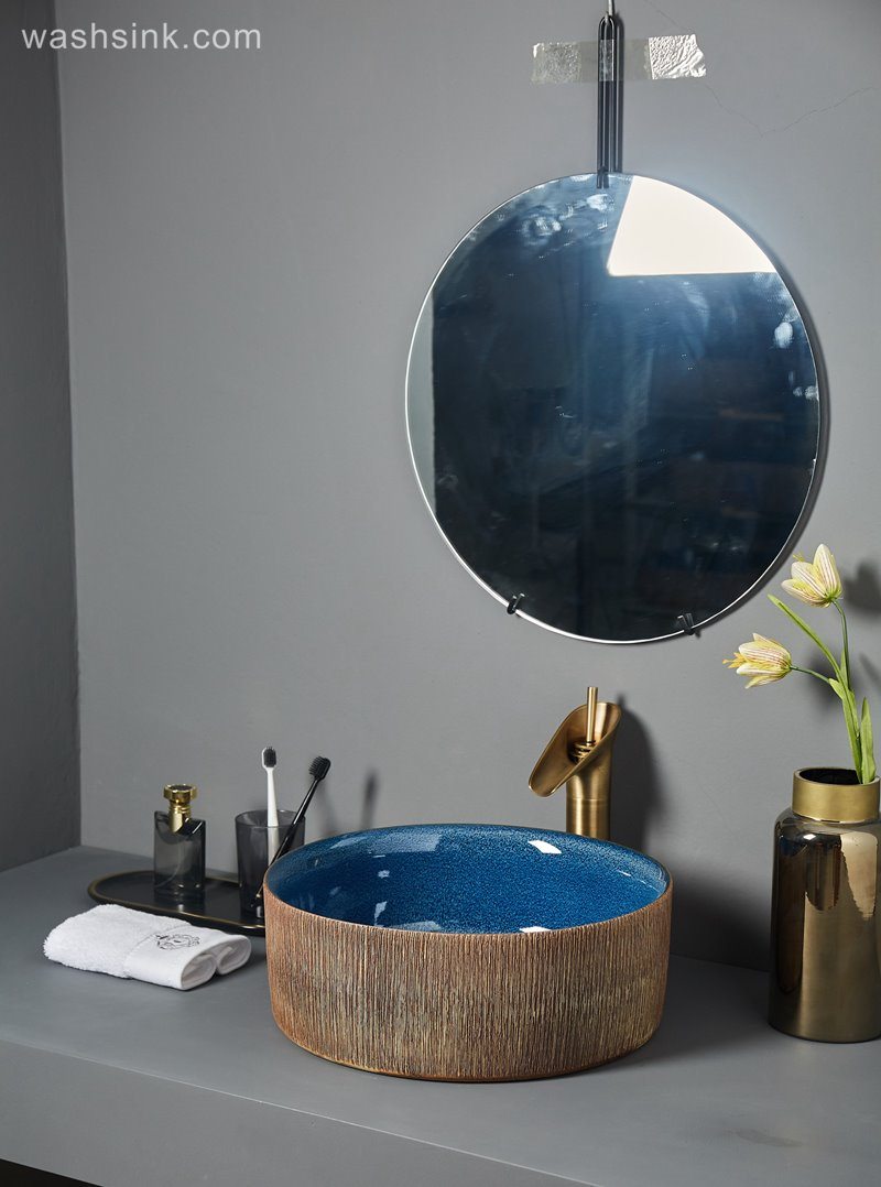LJ24-058-BQ0A6828 LJ24-0058 2024 Brown vertical stripe procelain ceramic sink easy to use - shengjiang  ceramic  factory   porcelain art hand basin wash sink