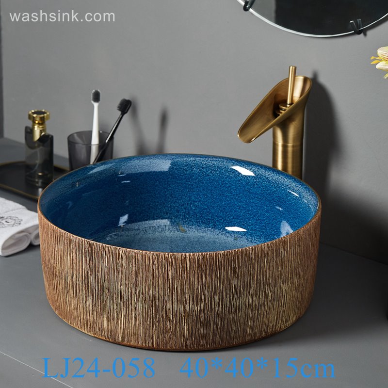 LJ24-058-BQ0A6829 LJ24-0058 2024 Brown vertical stripe procelain ceramic sink easy to use - shengjiang  ceramic  factory   porcelain art hand basin wash sink