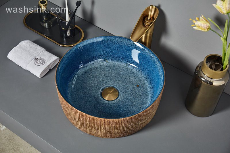 LJ24-058-BQ0A6830 LJ24-0058 2024 Brown vertical stripe procelain ceramic sink easy to use - shengjiang  ceramic  factory   porcelain art hand basin wash sink