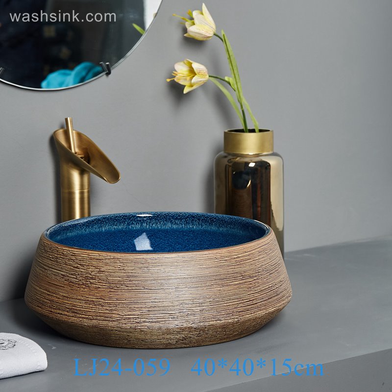 LJ24-059-BQ0A6840 LJ24-0059   Elegent shape luxuriant in design Creative brown stripe design novel bathroom sink - shengjiang  ceramic  factory   porcelain art hand basin wash sink