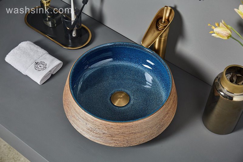 LJ24-059-BQ0A6845 LJ24-0059   Elegent shape luxuriant in design Creative brown stripe design novel bathroom sink - shengjiang  ceramic  factory   porcelain art hand basin wash sink