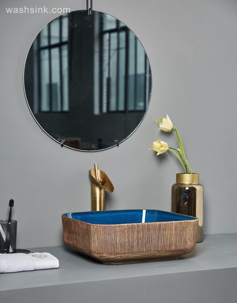 LJ24-060-BQ0A6871 LJ24-0060  2024 New coconut shell pattern creative design of blue ceramic wash basin - shengjiang  ceramic  factory   porcelain art hand basin wash sink