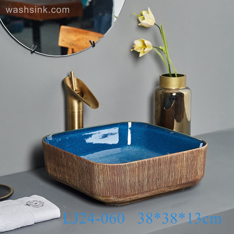 LJ24-060-BQ0A6872 LJ24-0060  2024 New coconut shell pattern creative design of blue ceramic wash basin - shengjiang  ceramic  factory   porcelain art hand basin wash sink