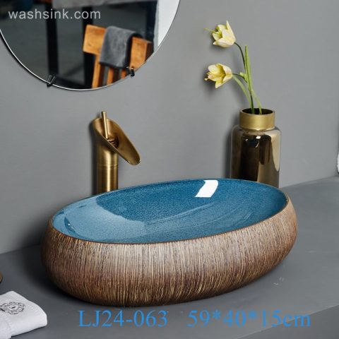 LJ24-0063 Vanity Sink Tops Retro Countertop, Large Ceramic Wash Basin, Oval Wash Antique Art Basin