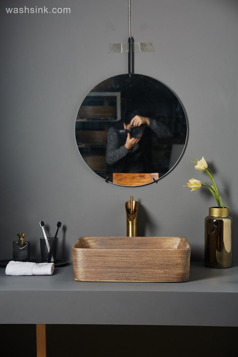 LJ24-066-BQ0A7057 LJ24-0066 Bathroom Sink Rectangular Modern Above Counter burlywood Porcelain Ceramic Vessel Vanity Sink Art Basin - shengjiang  ceramic  factory   porcelain art hand basin wash sink