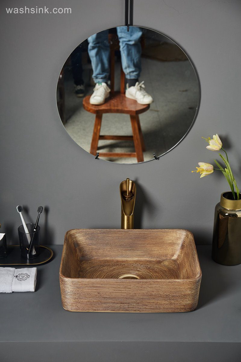 LJ24-066-BQ0A7060 LJ24-0066 Bathroom Sink Rectangular Modern Above Counter burlywood Porcelain Ceramic Vessel Vanity Sink Art Basin - shengjiang  ceramic  factory   porcelain art hand basin wash sink