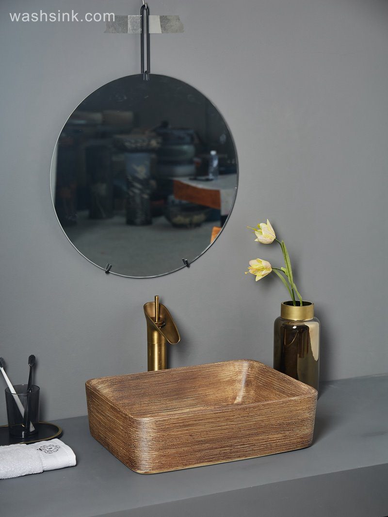 LJ24-066-BQ0A7062 LJ24-0066 Bathroom Sink Rectangular Modern Above Counter burlywood Porcelain Ceramic Vessel Vanity Sink Art Basin - shengjiang  ceramic  factory   porcelain art hand basin wash sink