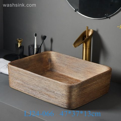 LJ24-0066 Bathroom Sink Rectangular Modern Above Counter burlywood Porcelain Ceramic Vessel Vanity Sink Art Basin