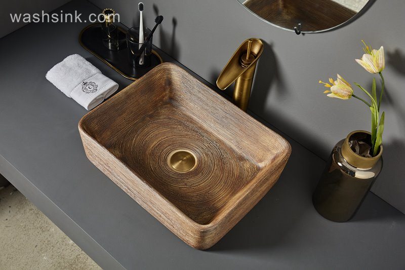 LJ24-066-BQ0A7066 LJ24-0066 Bathroom Sink Rectangular Modern Above Counter burlywood Porcelain Ceramic Vessel Vanity Sink Art Basin - shengjiang  ceramic  factory   porcelain art hand basin wash sink