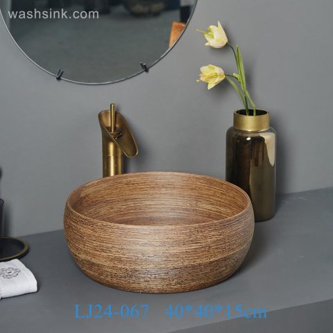 LJ24-0067 Bathroom Round Porcelain Vessel Sink Counter Top Flower Pattern Bowl Sinks for Bathrooms