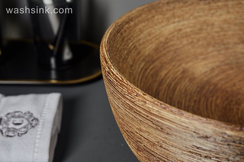 LJ24-069-BQ0A7103 LJ24-0069 Modern creative Oval wood striped ceramic bathroom wash basin - shengjiang  ceramic  factory   porcelain art hand basin wash sink